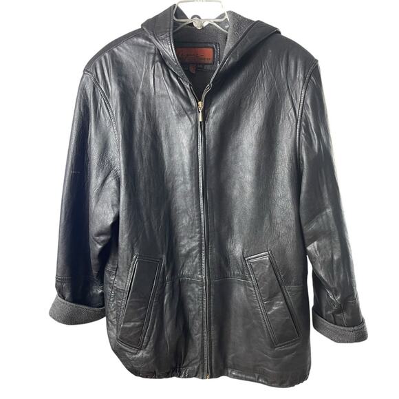 Cayenne Men’s Hooded Soft Leather Bomber Jacket Coat, Black, Street Style, L - Picture 2 of 11
